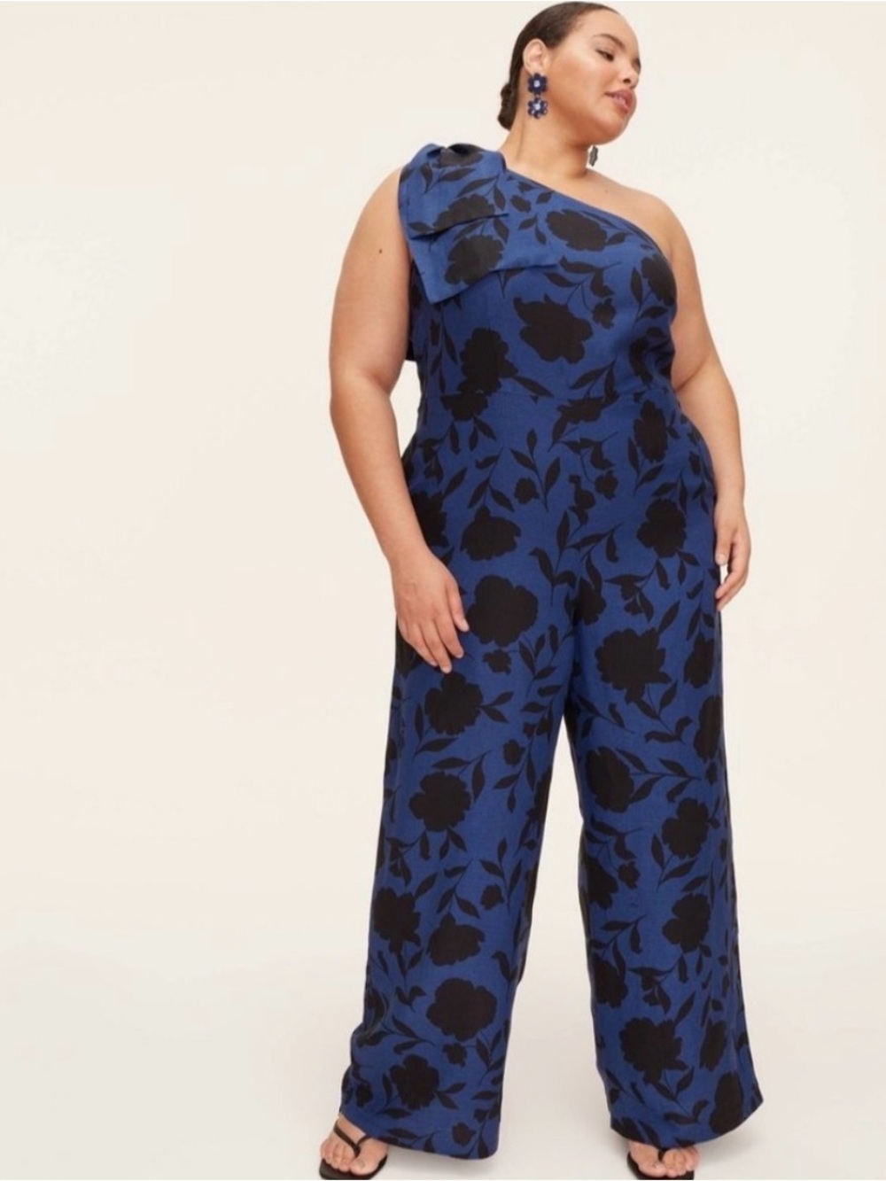 NWT Kate Spade Blue/Black Floral One Shoulder Wide-Leg Jumpsuit Size 22